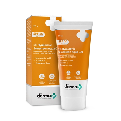 1% Hyaluronic Sunscreen Aqua Ultra Light Gel SPF 50 PA++++, UV A, UV B & Blue Light Protection-80